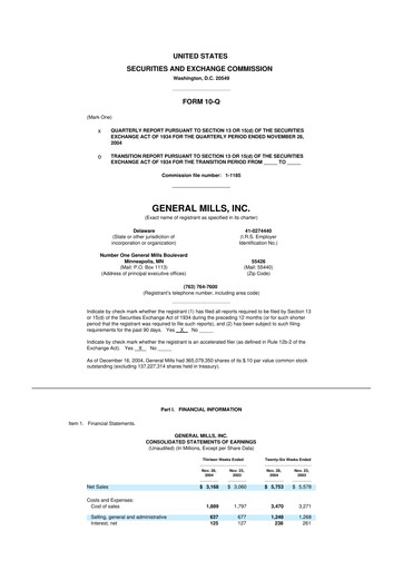 Thumbnail General Mills 10-Q Quarterly Report FY 