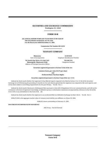 Thumbnail Tennant Company
 10-K Annual Report 