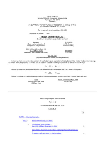 Miniature Hecla Mining
 10-Q Rapport trimestriel  