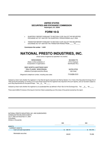 Thumbnail National Presto Industries
 10-Q Quarterly Report FY 