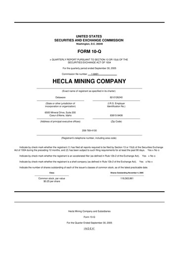 Miniature Hecla Mining
 10-Q Rapport trimestriel  