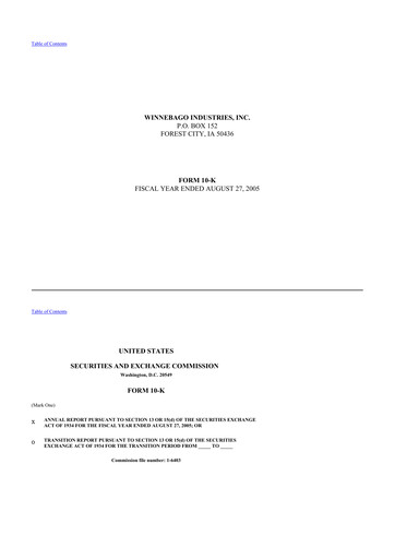 Thumbnail Winnebago Industries 10-K Annual Report 