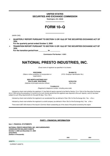 Thumbnail National Presto Industries
 10-Q Quarterly Report FY 