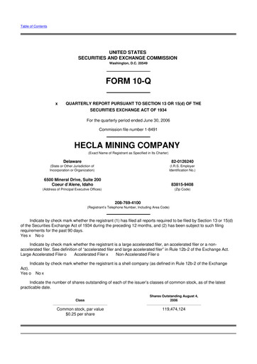 Miniature Hecla Mining
 10-Q Rapport trimestriel  