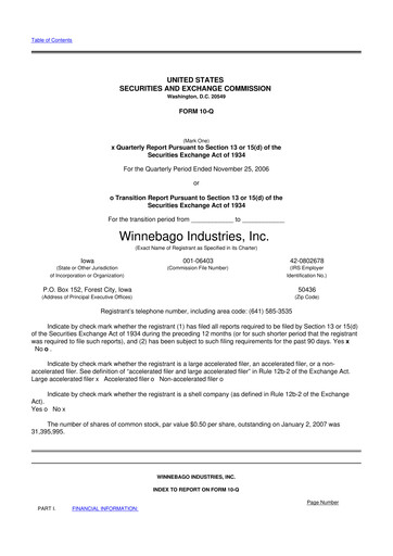 Miniature Winnebago Industries 10-Q Rapport trimestriel  