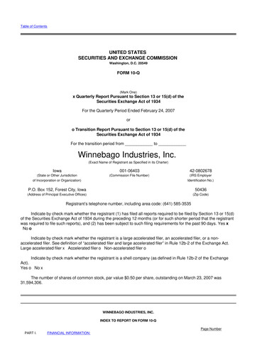 Miniature Winnebago Industries 10-Q Rapport trimestriel  