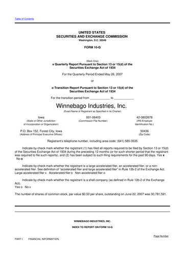 Miniature Winnebago Industries 10-Q Rapport trimestriel  