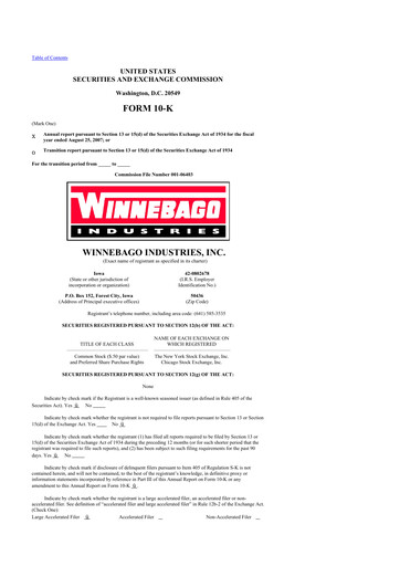 Thumbnail Winnebago Industries 10-K Annual Report 