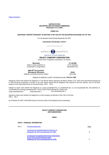 Thumbnail Sleep Number 10-Q Quarterly Report FY 