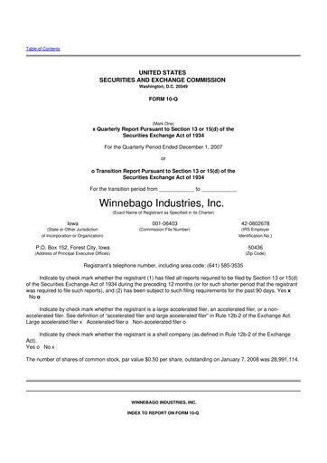 Miniature Winnebago Industries 10-Q Rapport trimestriel  