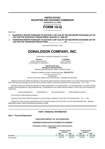 Thumbnail Donaldson Company 10-Q Quarterly Report FY 