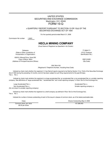 Miniature Hecla Mining
 10-Q Rapport trimestriel  