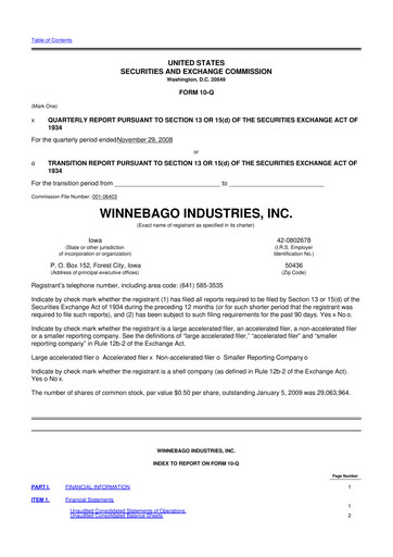 Miniature Winnebago Industries 10-Q Rapport trimestriel  