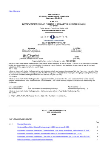 Thumbnail Sleep Number 10-Q Quarterly Report FY 