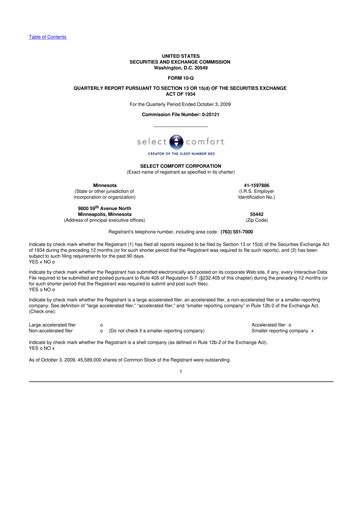 Thumbnail Sleep Number 10-Q Quarterly Report FY 