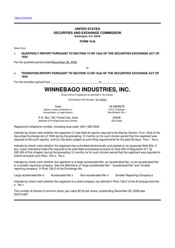 Miniature Winnebago Industries 10-Q Rapport trimestriel  
