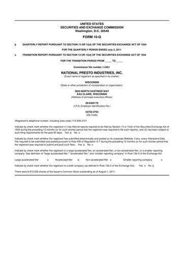 Thumbnail National Presto Industries
 10-Q Quarterly Report FY2011 