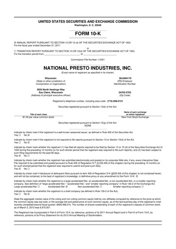 Thumbnail National Presto Industries
 10-K Annual Report 2011