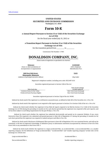 Thumbnail Donaldson Company 10-K Annual Report 2012