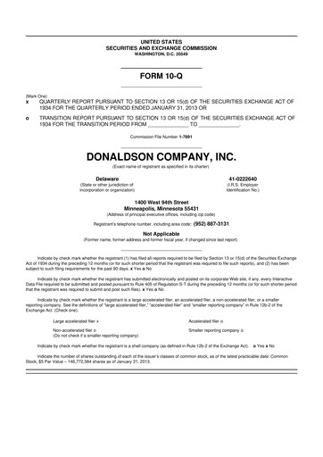 Thumbnail Donaldson Company 10-Q Quarterly Report FY2013 