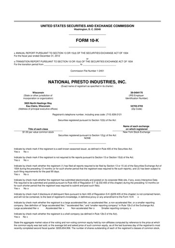 Thumbnail National Presto Industries
 10-K Annual Report 2012