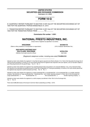 Thumbnail National Presto Industries
 10-Q Quarterly Report FY2013 