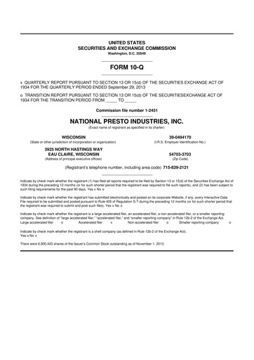 Thumbnail National Presto Industries
 10-Q Quarterly Report FY2013 