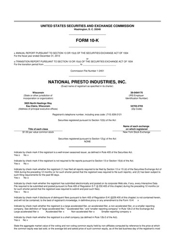 Thumbnail National Presto Industries
 10-K Annual Report 2013