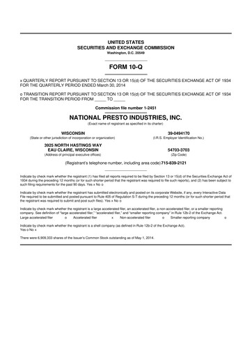 Thumbnail National Presto Industries
 10-Q Quarterly Report FY2014 