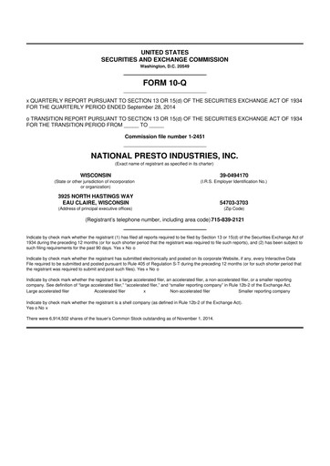 Thumbnail National Presto Industries
 10-Q Quarterly Report FY2014 