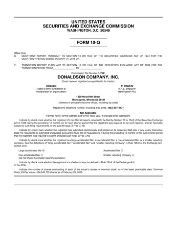 Thumbnail Donaldson Company 10-Q Quarterly Report FY2015 