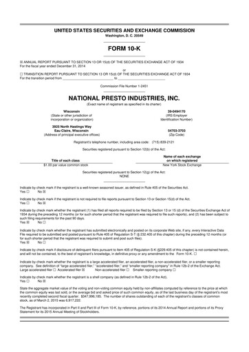 Thumbnail National Presto Industries
 10-K Annual Report 2014