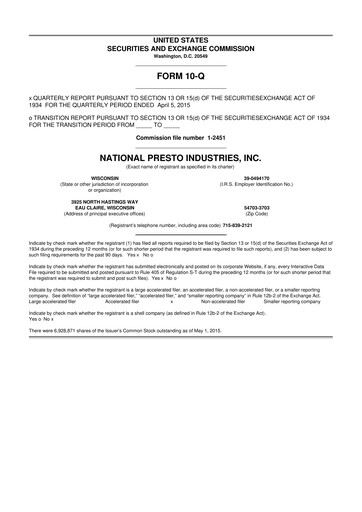 Thumbnail National Presto Industries
 10-Q Quarterly Report FY2015 