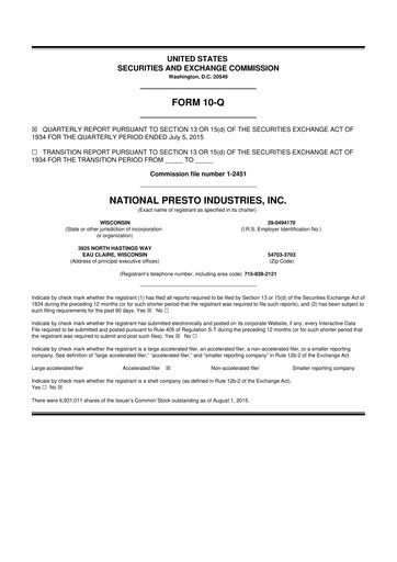 Thumbnail National Presto Industries
 10-Q Quarterly Report FY2015 