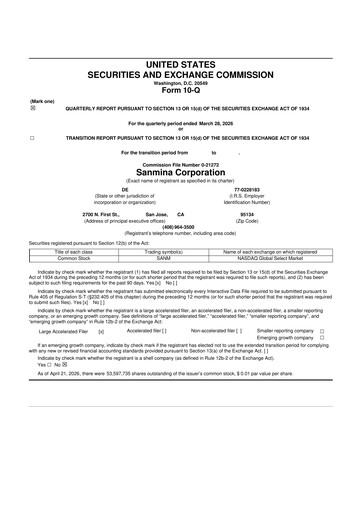Thumbnail Sanmina 10-Q Quarterly Report FY 