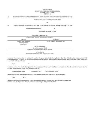 Thumbnail O'Reilly Automotive 10-Q Quarterly Report FY 