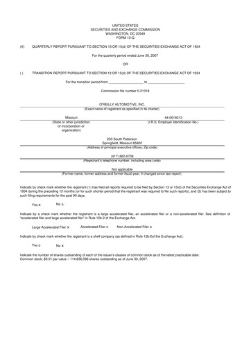 Thumbnail O'Reilly Automotive 10-Q Quarterly Report FY 