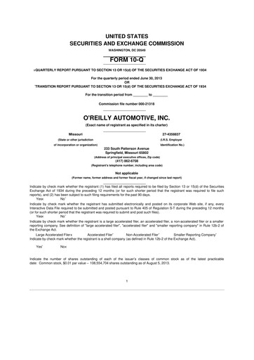 Thumbnail O'Reilly Automotive 10-Q Quarterly Report FY2013 