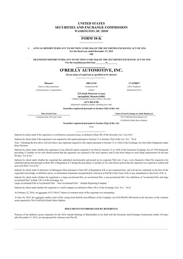Thumbnail O'Reilly Automotive 10-K Annual Report 2015