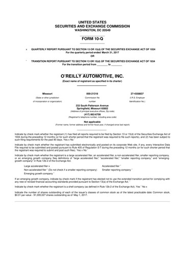Thumbnail O'Reilly Automotive 10-Q Quarterly Report FY2017 