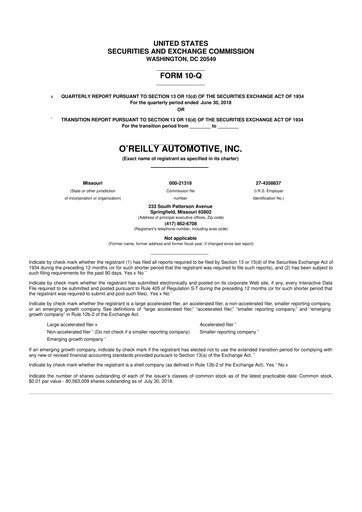 Thumbnail O'Reilly Automotive 10-Q Quarterly Report FY2018 
