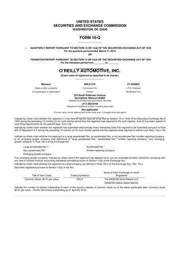 Thumbnail O'Reilly Automotive 10-Q Quarterly Report FY2019 