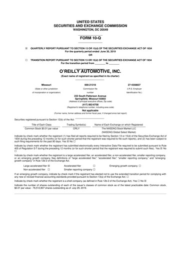 Thumbnail O'Reilly Automotive 10-Q Quarterly Report FY2019 