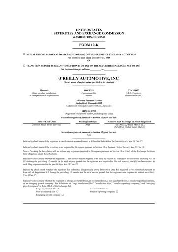 Thumbnail O'Reilly Automotive 10-K Annual Report 2019