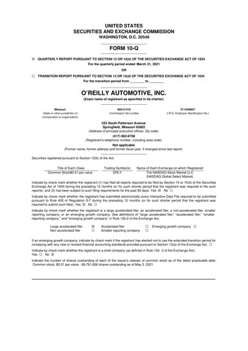 Thumbnail O'Reilly Automotive 10-Q Quarterly Report FY2021 