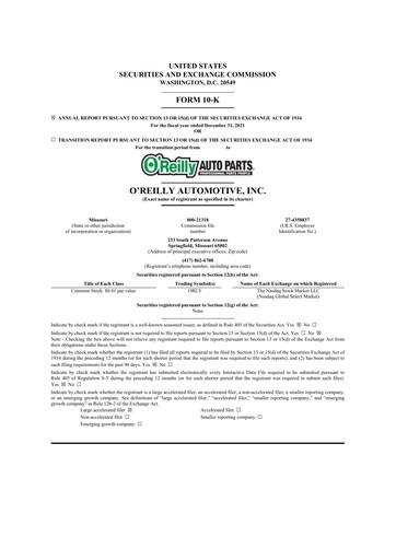 Thumbnail O'Reilly Automotive 10-K Annual Report 2021