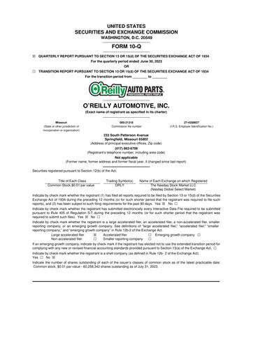 Thumbnail O'Reilly Automotive 10-Q Quarterly Report FY2022 