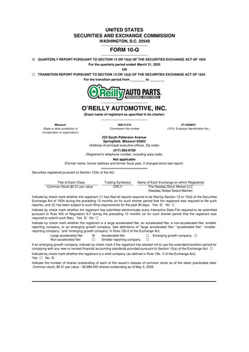 Thumbnail O'Reilly Automotive 10-Q Quarterly Report FY2025 