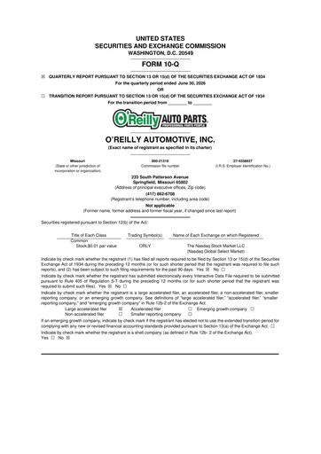 Thumbnail O'Reilly Automotive 10-Q Quarterly Report FY2026 