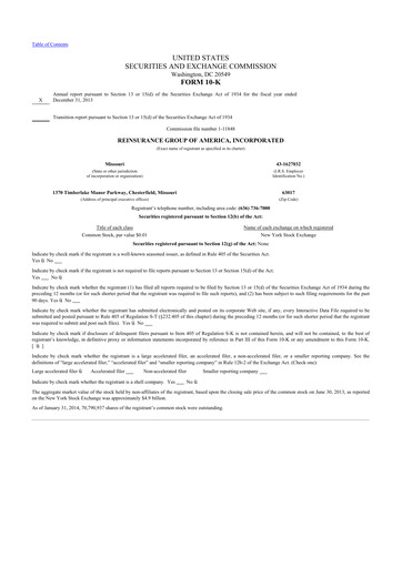 Thumbnail Reinsurance Group of America
 10-K Annual Report 2013